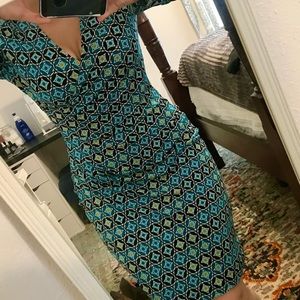 Clavin Klein Geometric Print Faux Wrap Dress